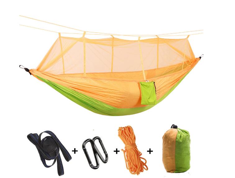 Outdoor Parachute Cloth Hammock Couble with Mosquito Net Light Portable Army Green Insect-proof Camping Aerial Tent