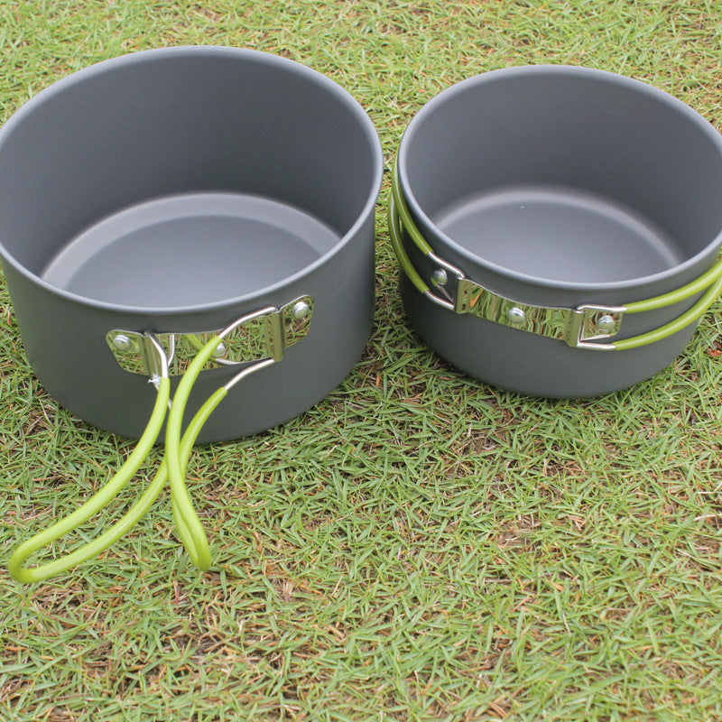 Outdoor Portable Cookware Camping Hiking Picnic Non-stick Cooking Pan Pot Bowl Set for 2-3 Person