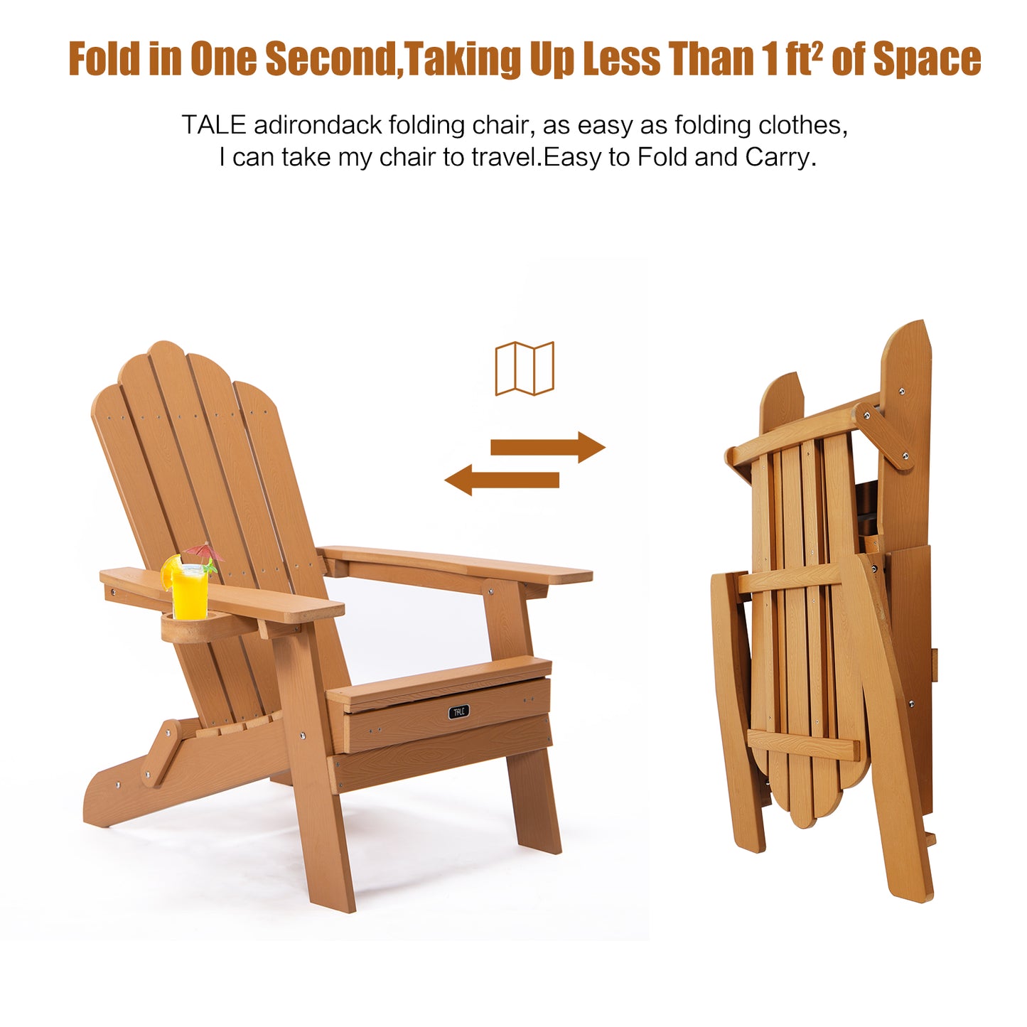 TALE Folding Adirondack Chair With Pullout Ottoman With Cup Holder, Oaversized, Poly Lumber,  For Patio Deck Garden, Backyard Furniture, Easy To Install,.Banned From Selling On Amazon